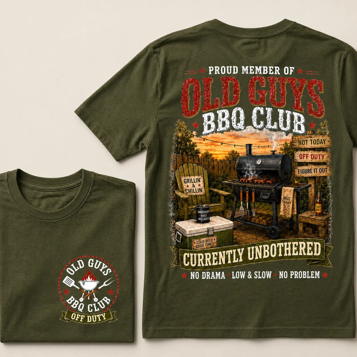 Proud Member Of Old Guys BBQ Club Currently Unbothered No Drama Low & Slow No Problem T-Shirt