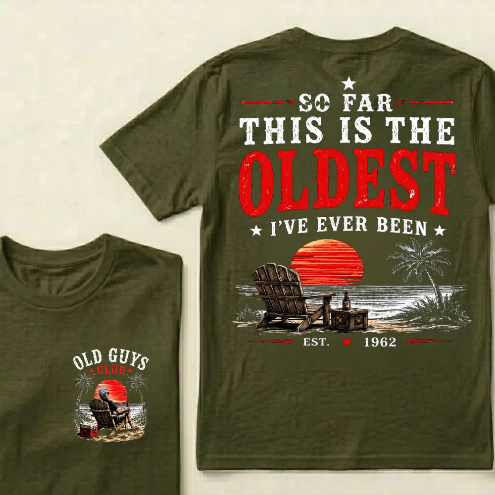 "Old Guys Club" Vintage Beach Birthday Commemorative Graphic T-Shirt