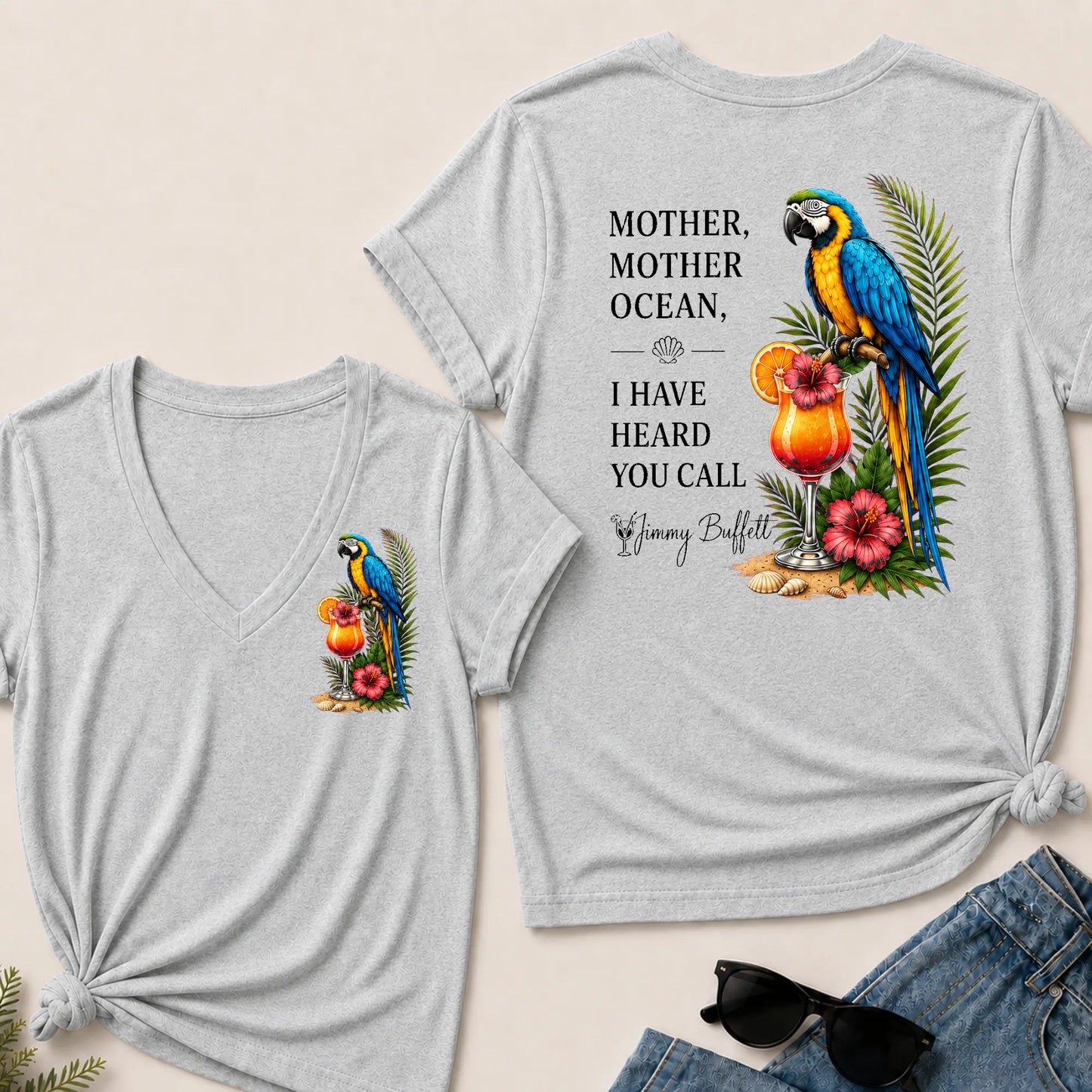Mother Mother Ocean I Have Heard You Call Jimmy Buffett V-Neck T-Shirt