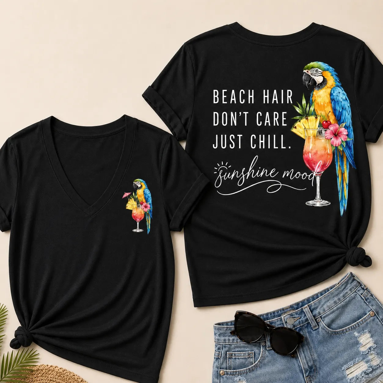 "Beach Hair, Don't Care – Just Chill" V-Neck Tee