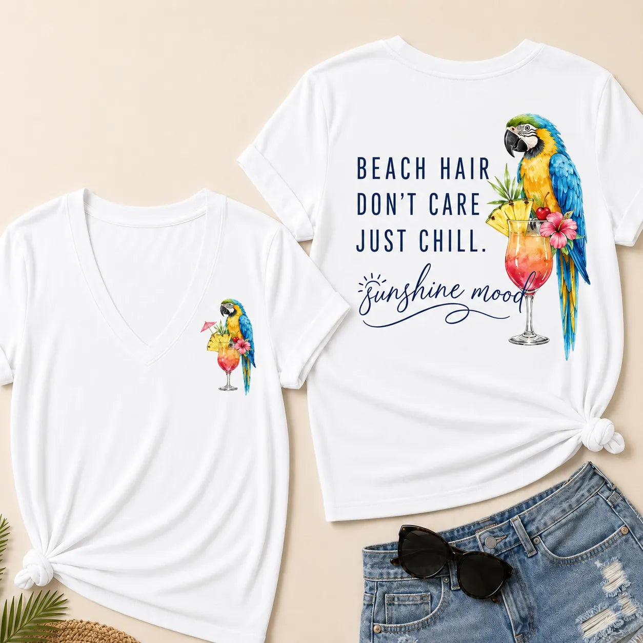 "Beach Hair, Don't Care – Just Chill" V-Neck Tee