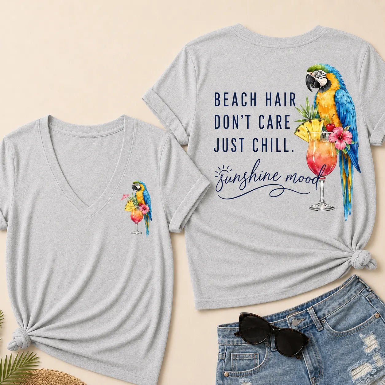 "Beach Hair, Don't Care – Just Chill" V-Neck Tee