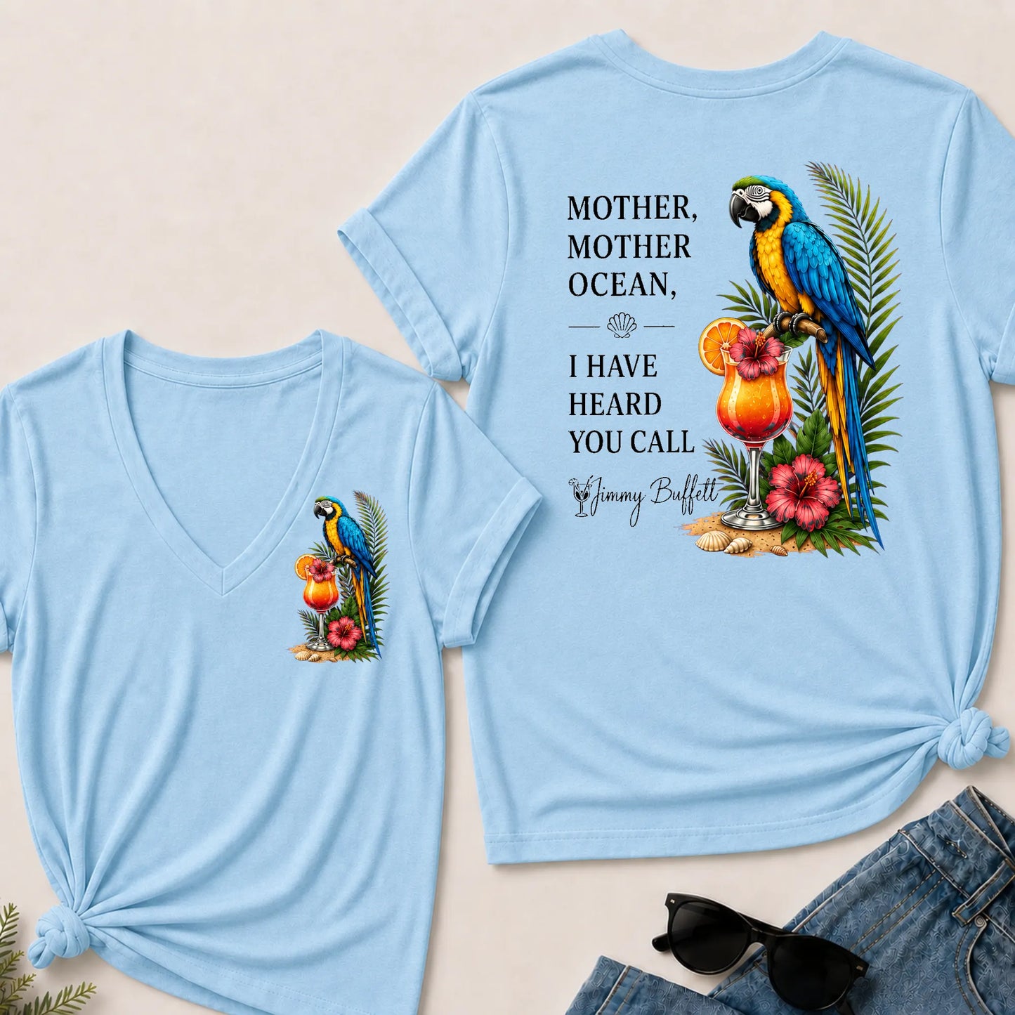 Mother Mother Ocean I Have Heard You Call Jimmy Buffett V-Neck T-Shirt