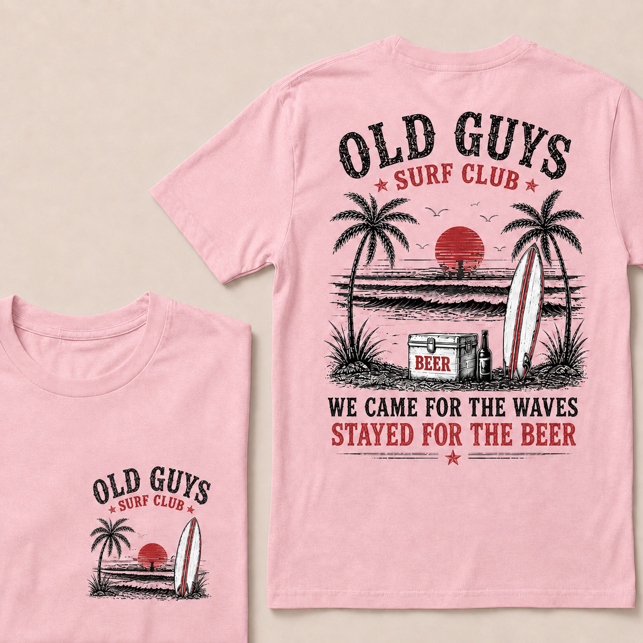 "Old Guys Surf Club" Vintage Beach Beer Casual Graphic T-Shirt