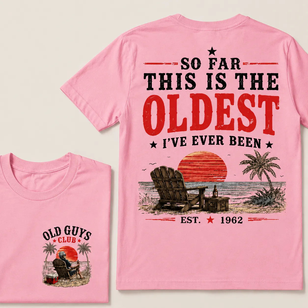 "Old Guys Club" Vintage Beach Birthday Commemorative Graphic T-Shirt