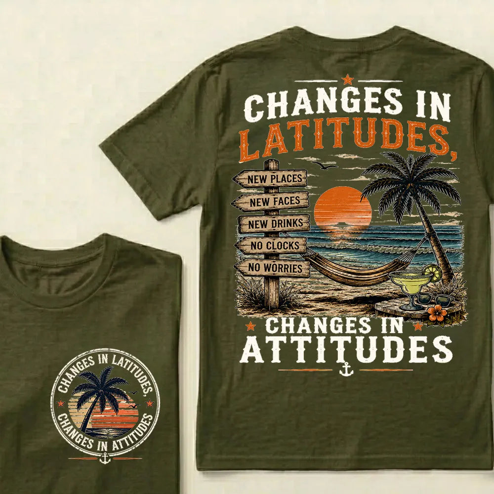 "Changes In Latitudes, Changes In Attitudes" Vintage Beach Crew Neck T-Shirt