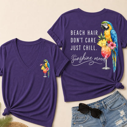"Beach Hair, Don't Care – Just Chill" V-Neck Tee