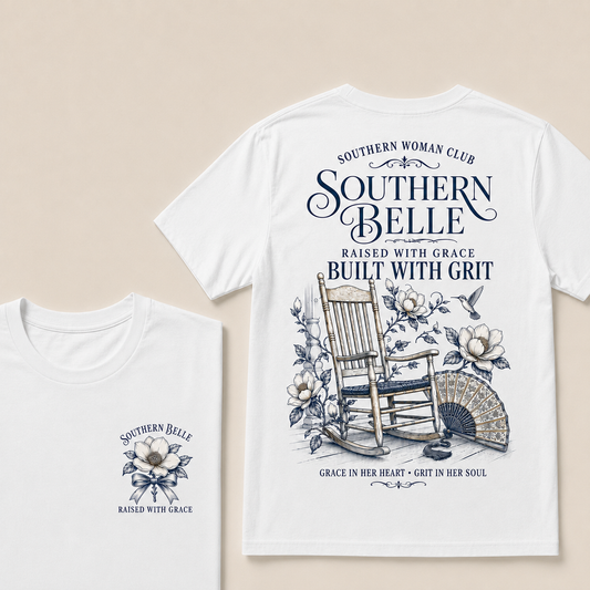 "Southern Belle – Raised with Grace, Built with Grit" Crew Neck Tee
