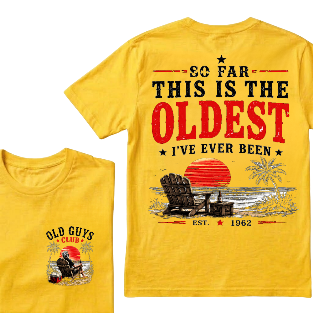 "Old Guys Club" Vintage Beach Birthday Commemorative Graphic T-Shirt