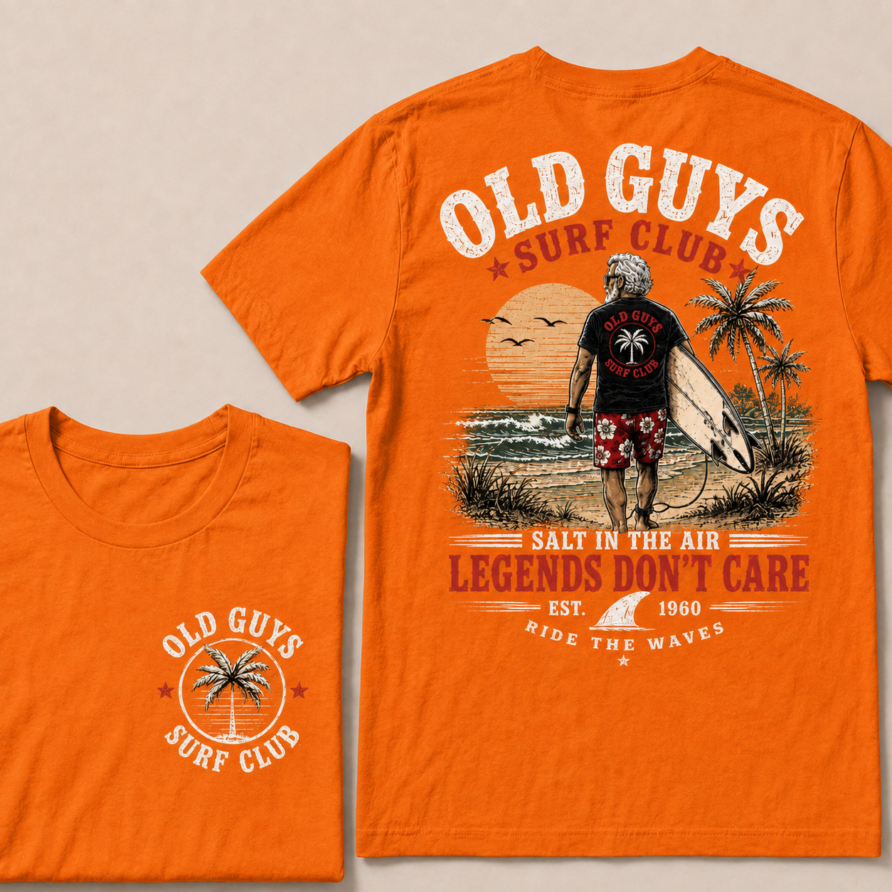 Custom EST.Year Vintage Beach "Old Guys Surf Club" Casual Graphic T-Shirt