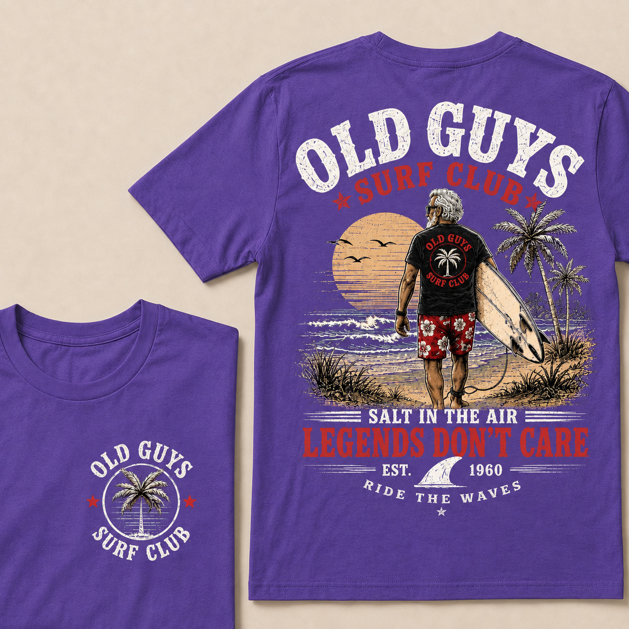 Custom EST.Year Vintage Beach "Old Guys Surf Club" Casual Graphic T-Shirt