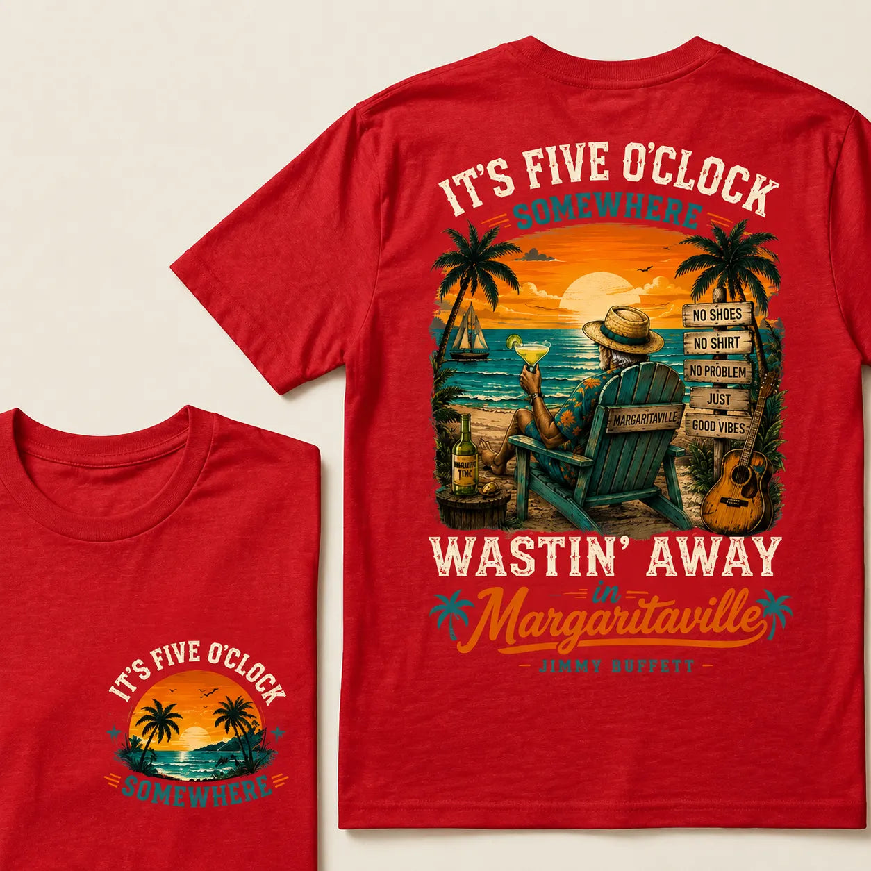 It's Five O'Clock Somewhere Wastin' Away in Margaritaville Vintage Beach Sunset T-Shirt T-shirt