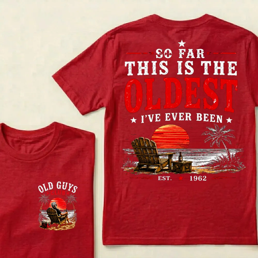 "Old Guys Club" Vintage Beach Birthday Commemorative Graphic T-Shirt