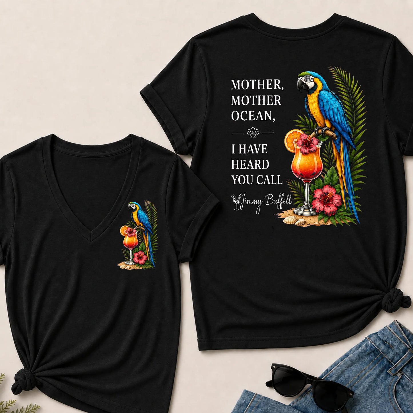 Mother Mother Ocean I Have Heard You Call Jimmy Buffett V-Neck T-Shirt