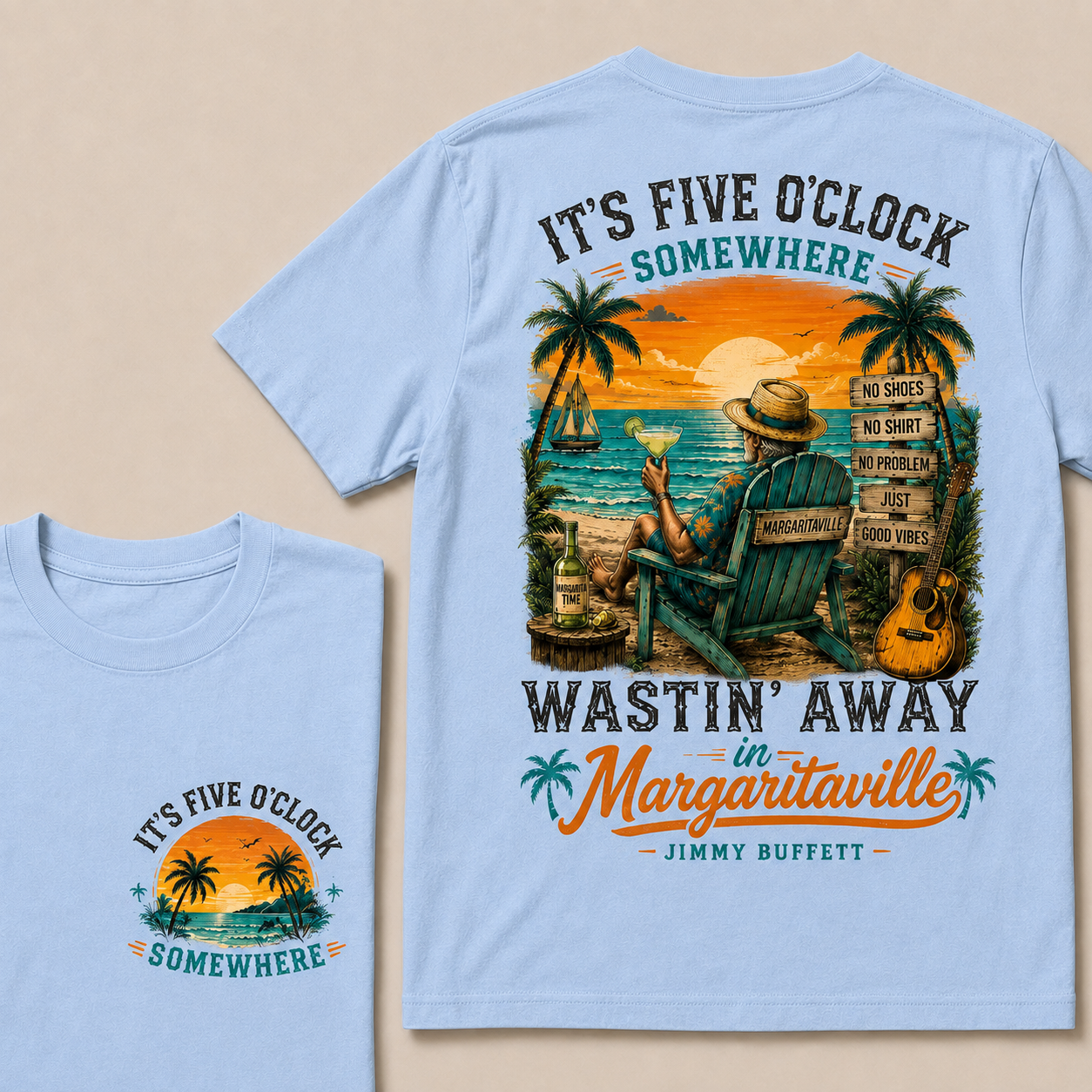 It's Five O'Clock Somewhere Wastin' Away in Margaritaville Vintage Beach Sunset T-Shirt T-shirt