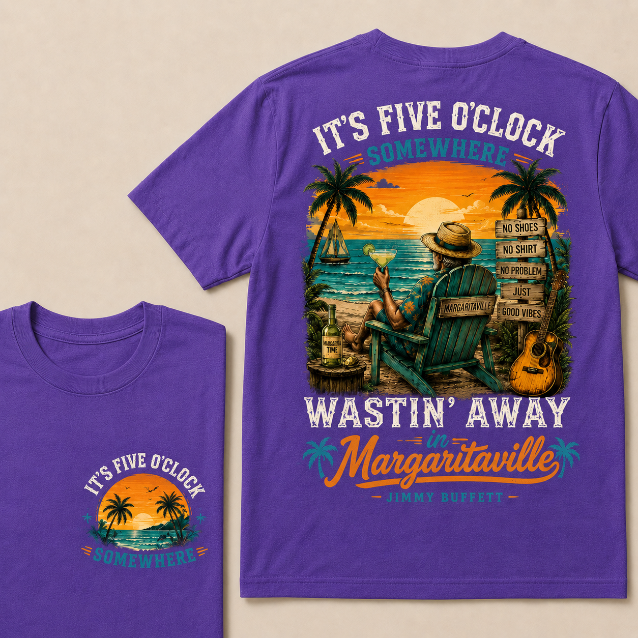 It's Five O'Clock Somewhere Wastin' Away in Margaritaville Vintage Beach Sunset T-Shirt T-shirt