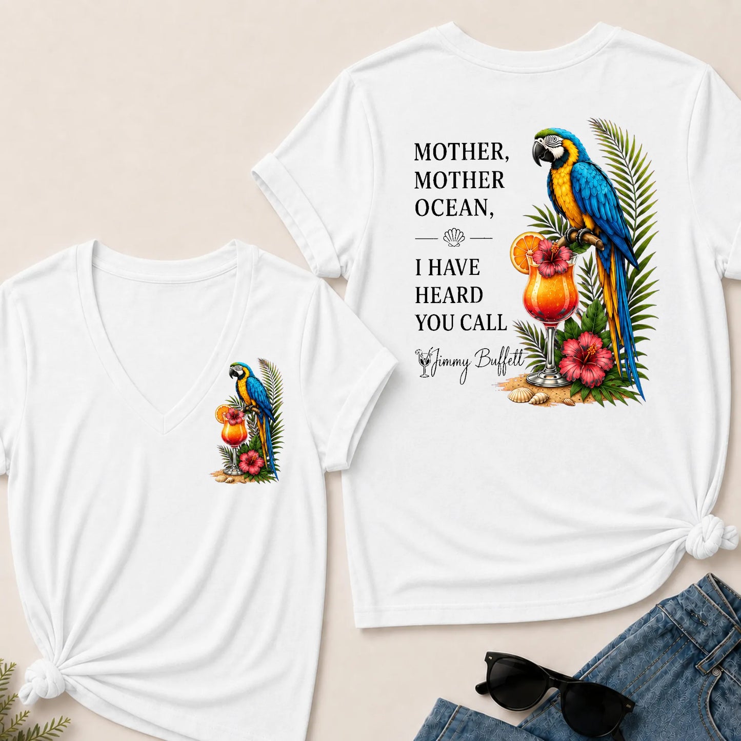 Mother Mother Ocean I Have Heard You Call Jimmy Buffett V-Neck T-Shirt