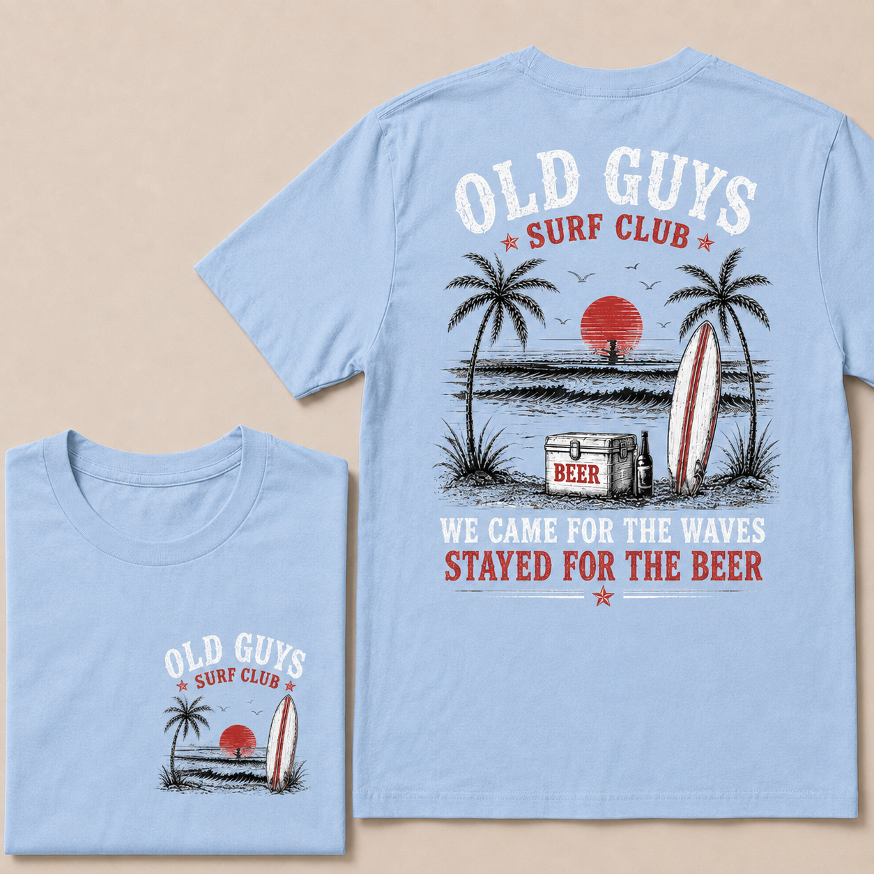 "Old Guys Surf Club" Vintage Beach Beer Casual Graphic T-Shirt