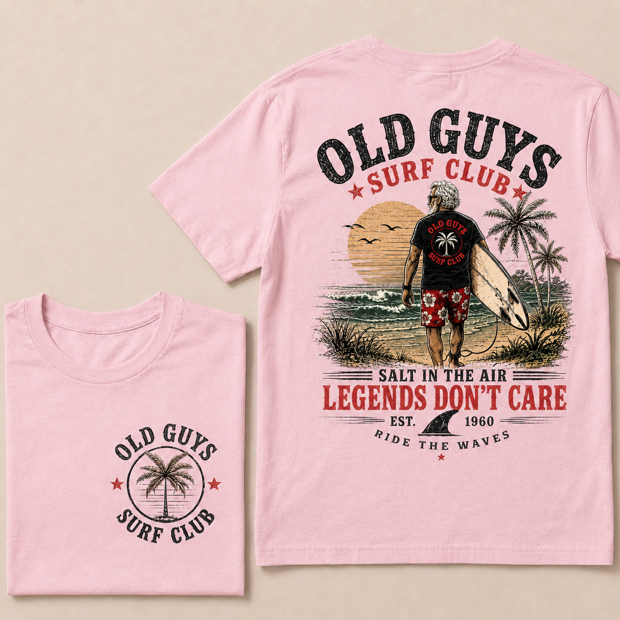 Custom EST.Year Vintage Beach "Old Guys Surf Club" Casual Graphic T-Shirt