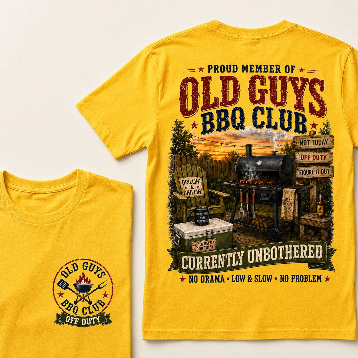 Proud Member Of Old Guys BBQ Club Currently Unbothered No Drama Low & Slow No Problem T-Shirt