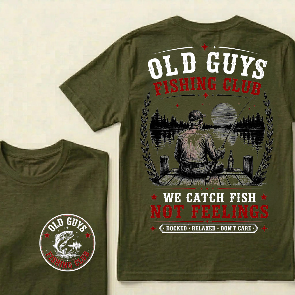 "Old Guys Fishing Club – We Catch Fish, Not Feelings" Crew Neck Tee