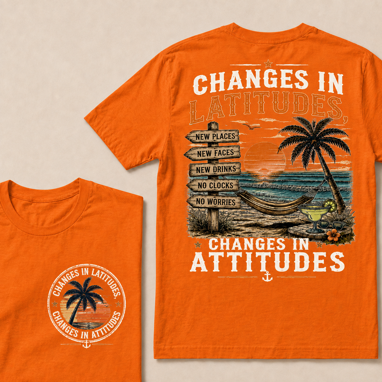 "Changes In Latitudes, Changes In Attitudes" Vintage Beach Crew Neck T-Shirt