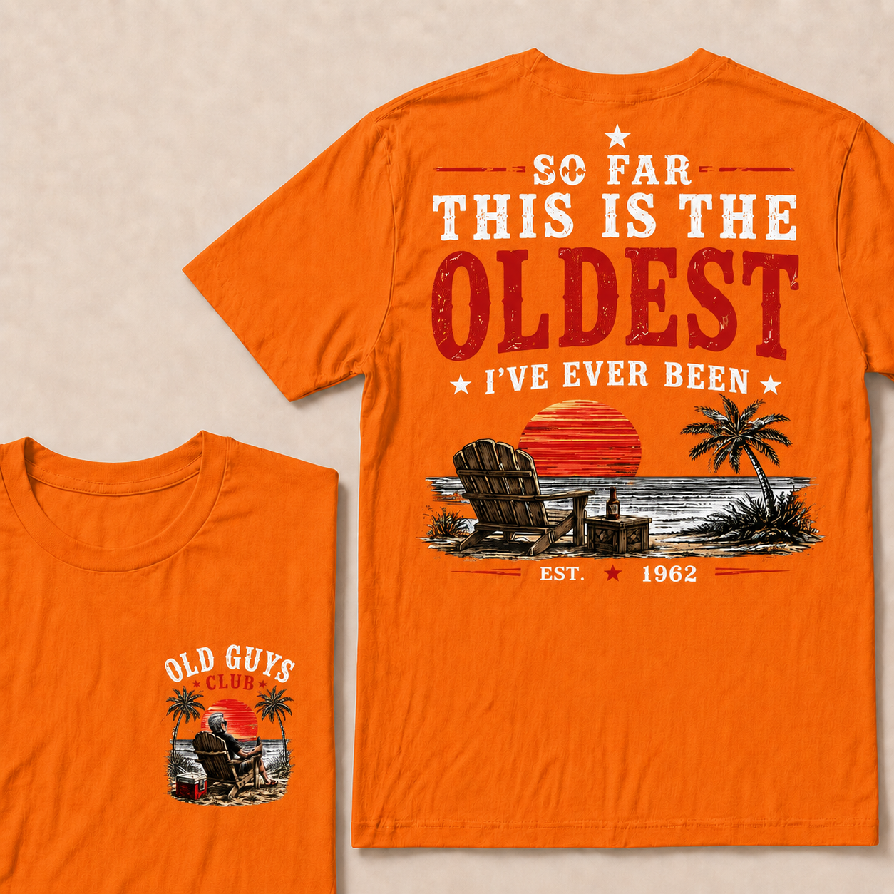"Old Guys Club" Vintage Beach Birthday Commemorative Graphic T-Shirt