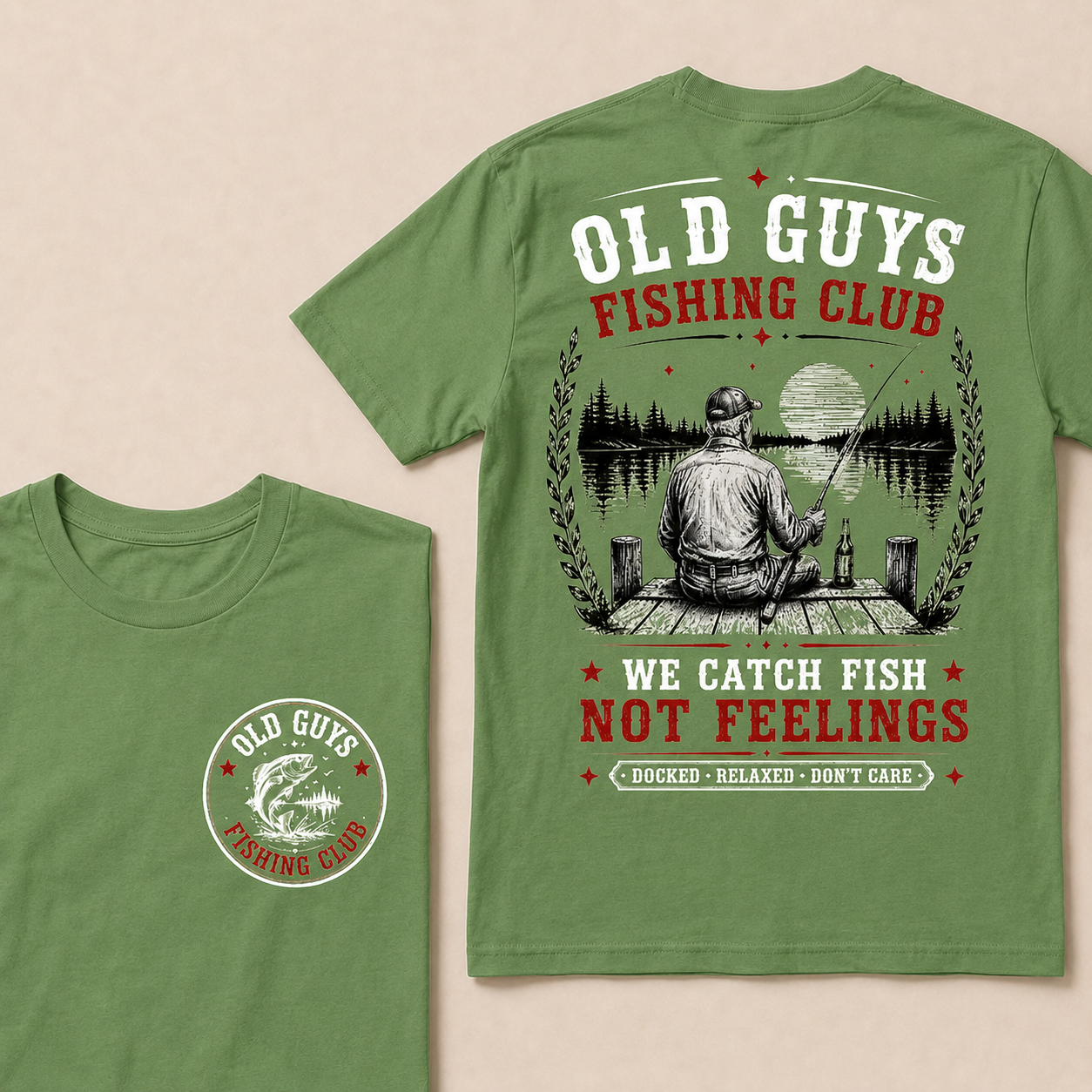 "Old Guys Fishing Club – We Catch Fish, Not Feelings" Crew Neck Tee