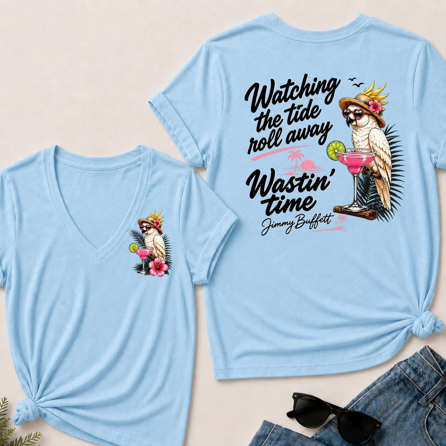 Watching The Tide Roll Away Wastin' Time Jimmy Buffett V‑Neck T‑Shirt