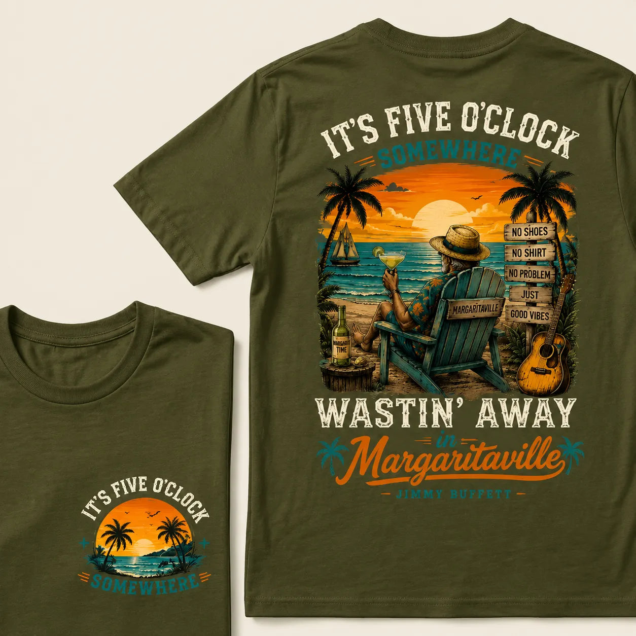 It's Five O'Clock Somewhere Wastin' Away in Margaritaville Vintage Beach Sunset T-Shirt T-shirt