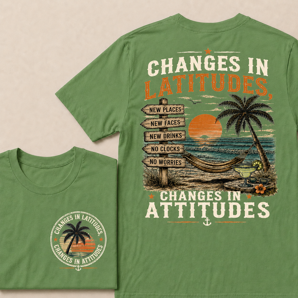 "Changes In Latitudes, Changes In Attitudes" Vintage Beach Crew Neck T-Shirt