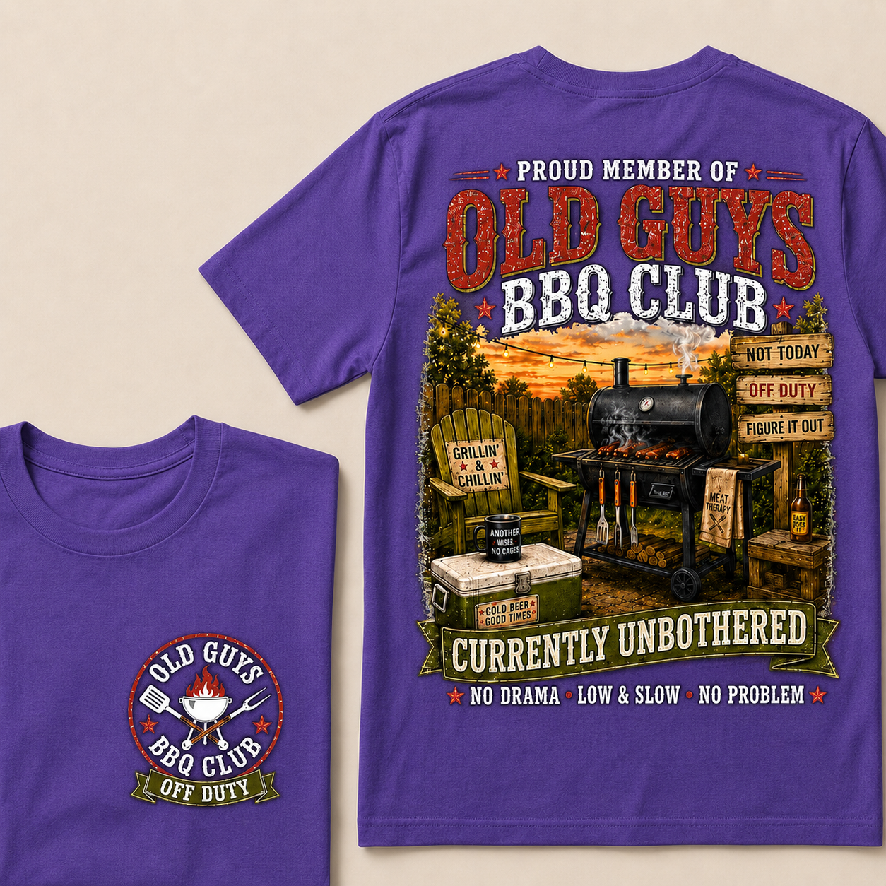Proud Member Of Old Guys BBQ Club Currently Unbothered No Drama Low & Slow No Problem T-Shirt