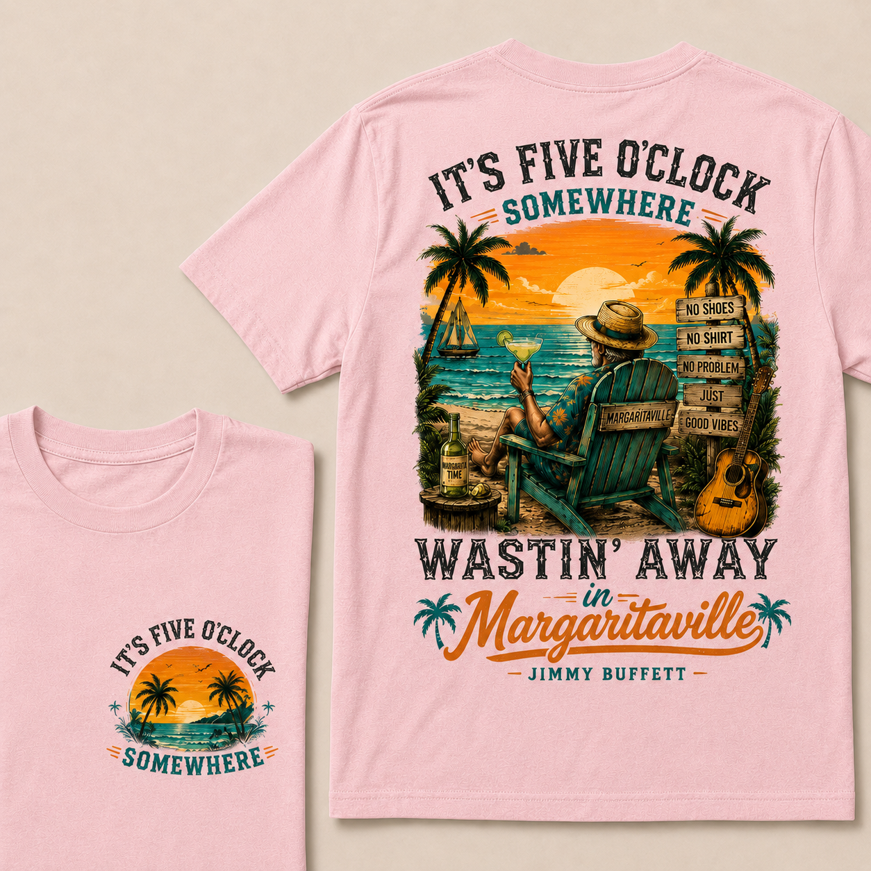 It's Five O'Clock Somewhere Wastin' Away in Margaritaville Vintage Beach Sunset T-Shirt T-shirt