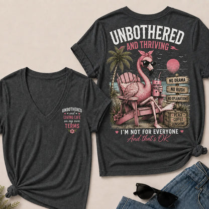 "Unbothered and Thriving – Living Life on My Own Terms" V-Neck Tee