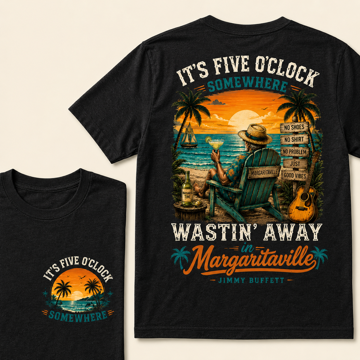 It's Five O'Clock Somewhere Wastin' Away in Margaritaville Vintage Beach Sunset T-Shirt T-shirt