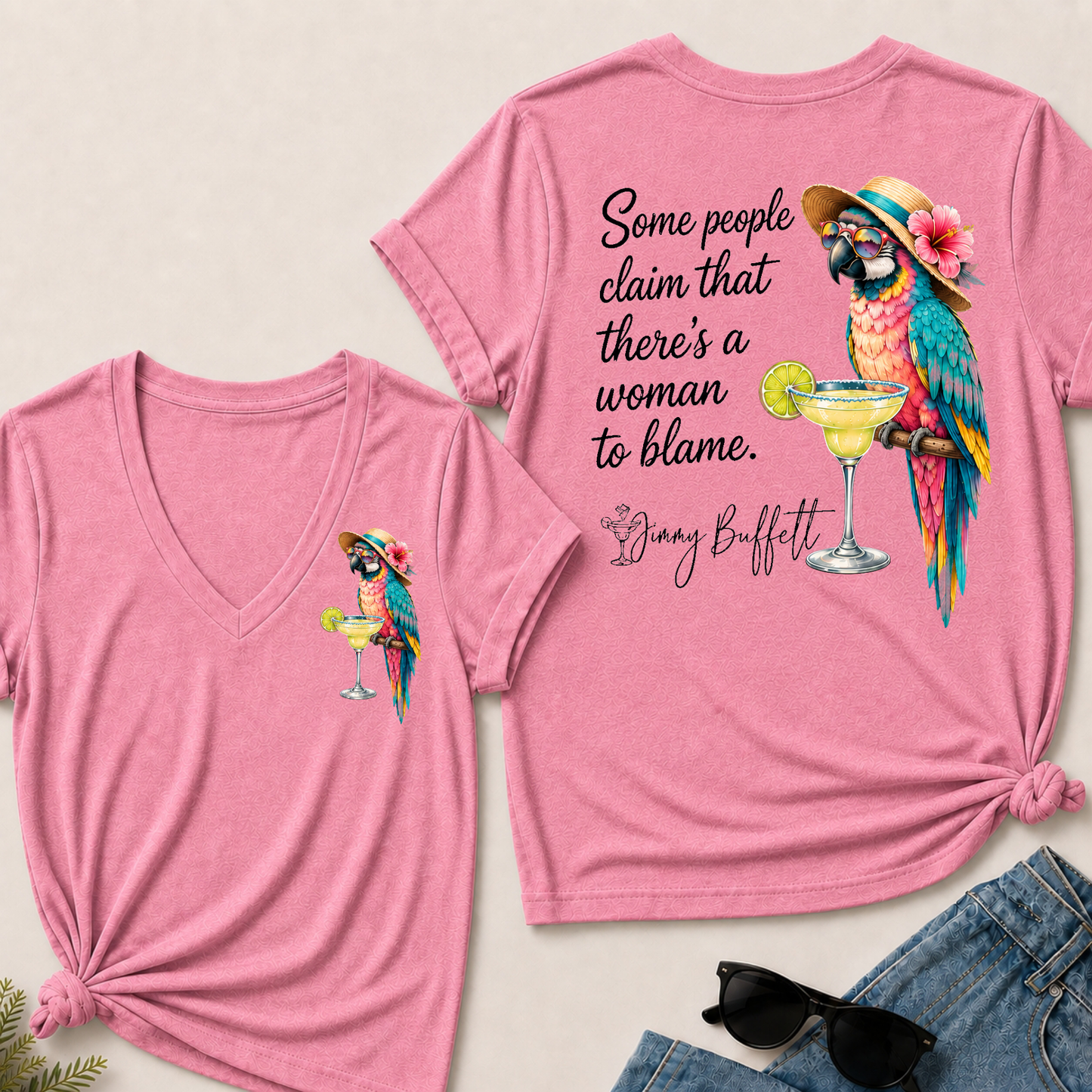 Some People Claim That There's A Woman To Blame Jimmy Buffett V‑Neck T‑Shirt