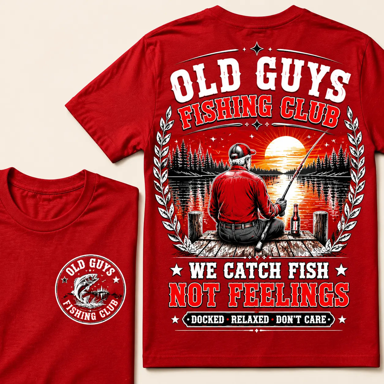 "Old Guys Fishing Club – We Catch Fish, Not Feelings" Crew Neck Tee