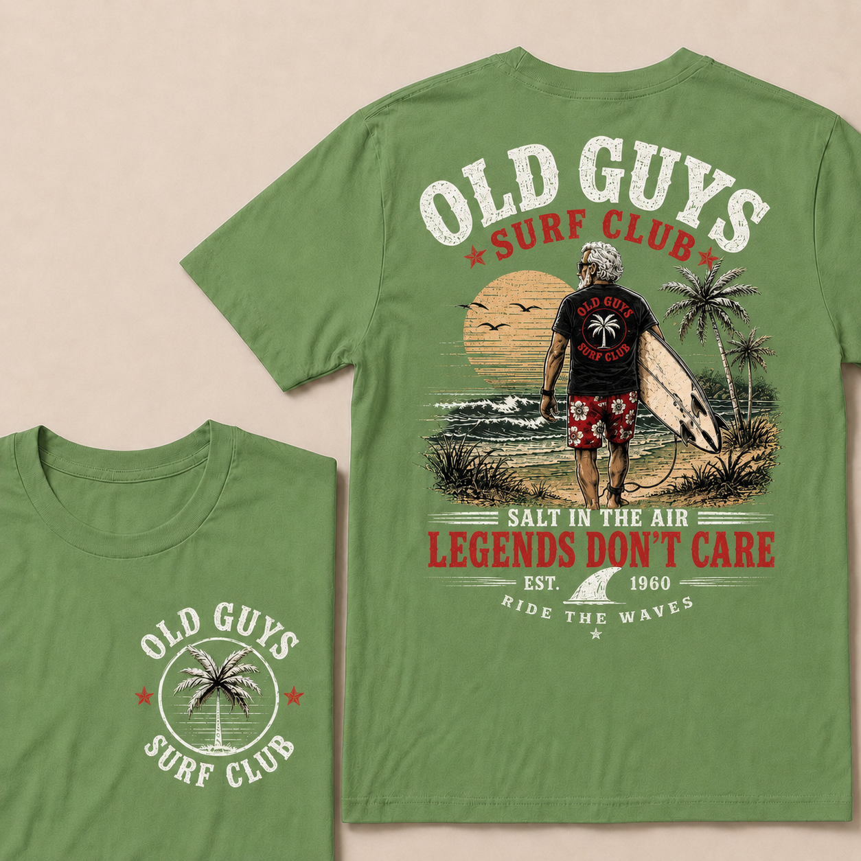 Custom EST.Year Vintage Beach "Old Guys Surf Club" Casual Graphic T-Shirt