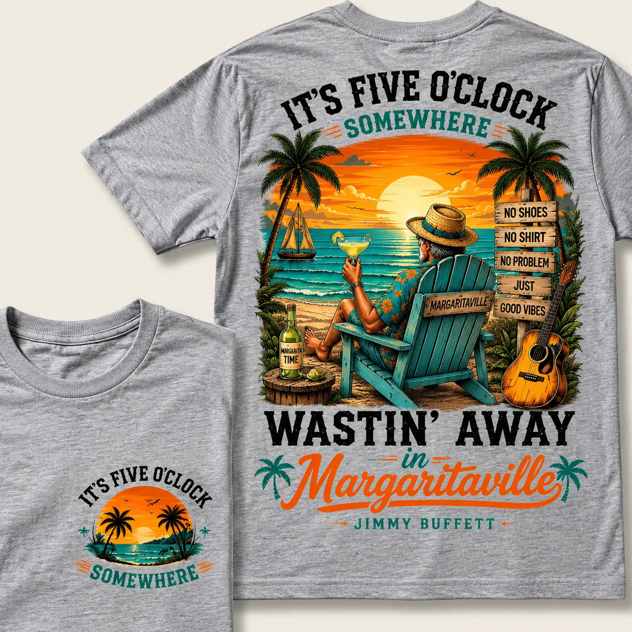 It's Five O'Clock Somewhere Wastin' Away in Margaritaville Vintage Beach Sunset T-Shirt T-shirt