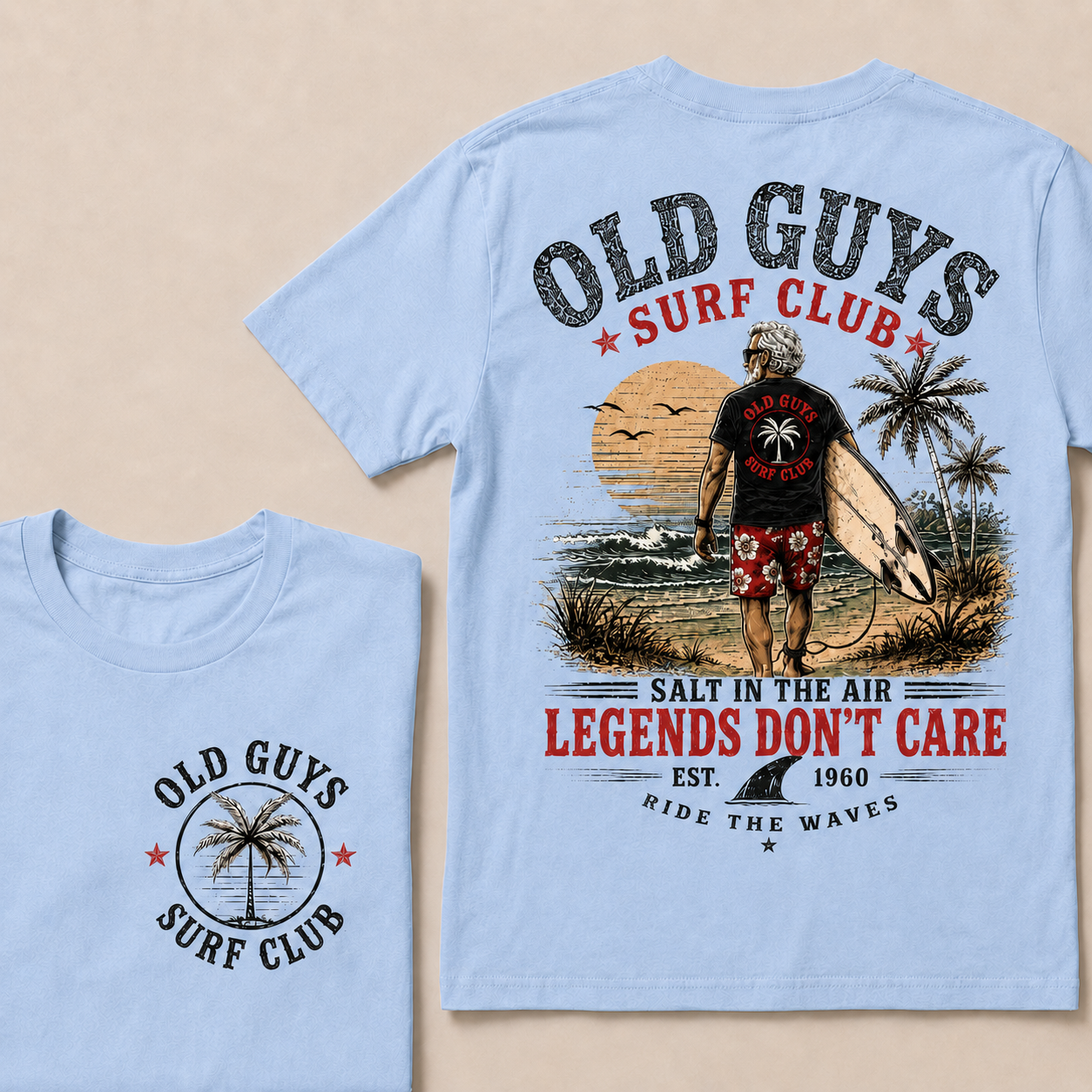 Custom EST.Year Vintage Beach "Old Guys Surf Club" Casual Graphic T-Shirt