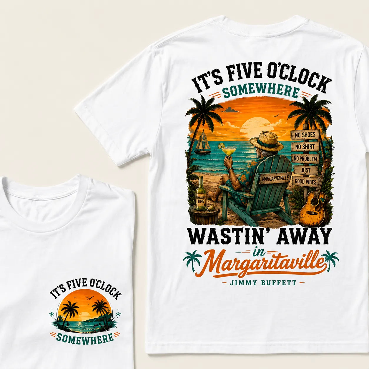 It's Five O'Clock Somewhere Wastin' Away in Margaritaville Vintage Beach Sunset T-Shirt T-shirt