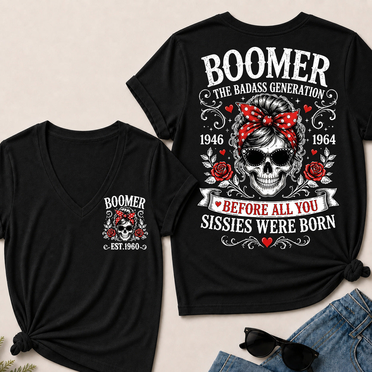 Custom Your Boomer Year The Badass Generation – Before All You Sissies Were Born V-Neck Tee