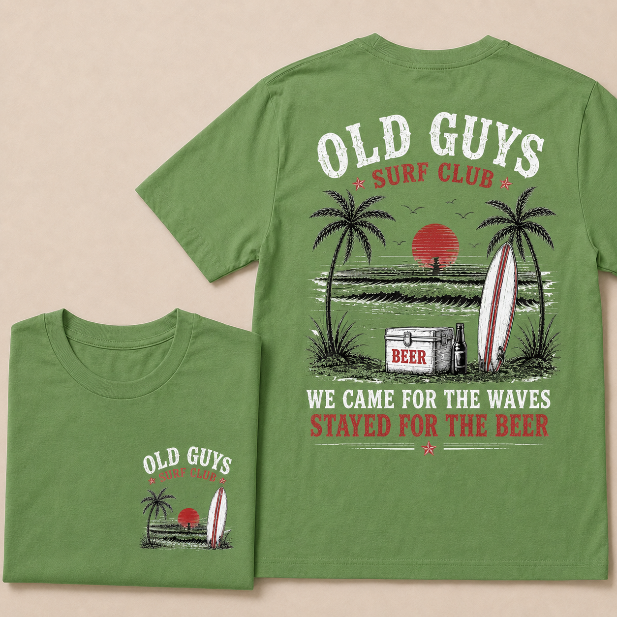 "Old Guys Surf Club" Vintage Beach Beer Casual Graphic T-Shirt