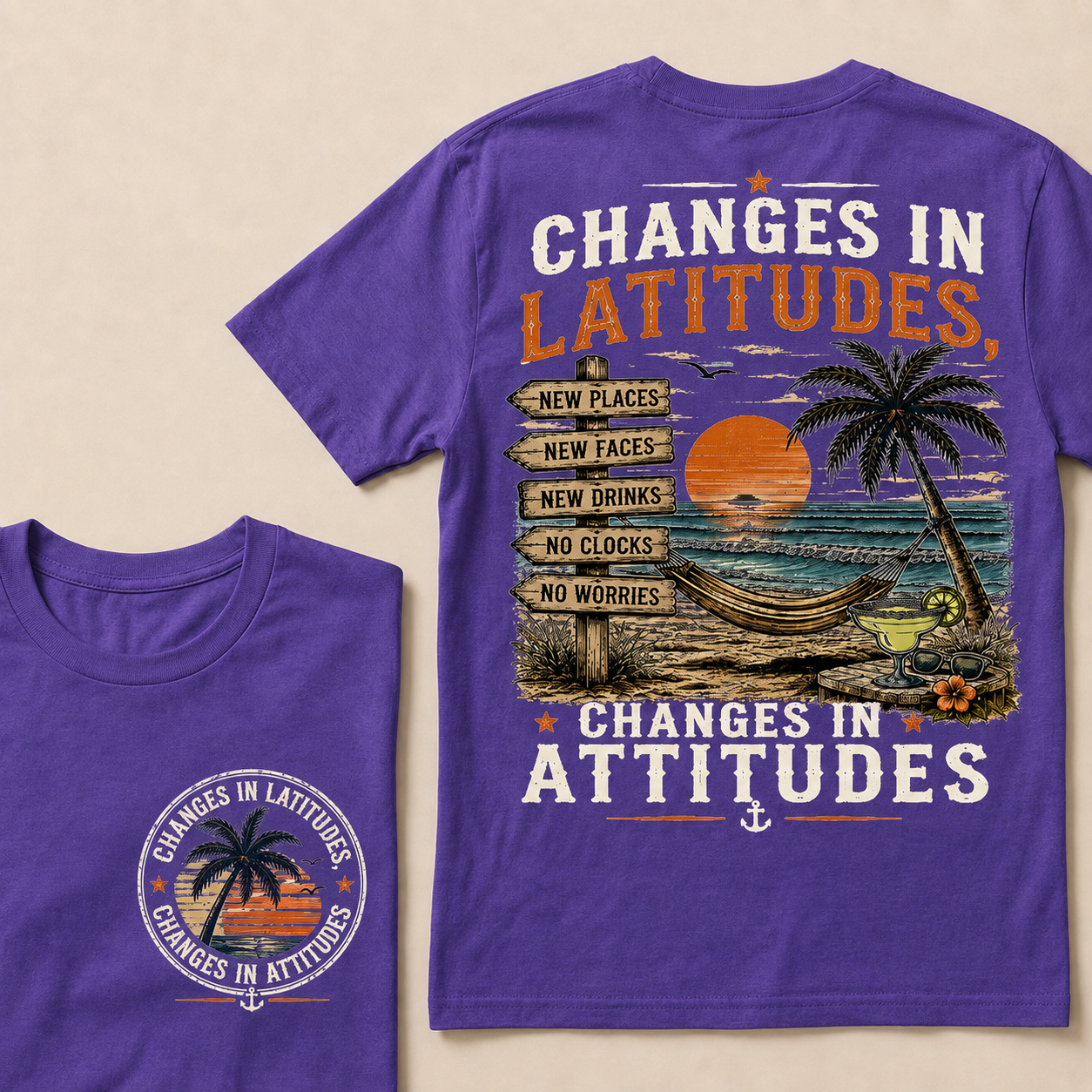 "Changes In Latitudes, Changes In Attitudes" Vintage Beach Crew Neck T-Shirt