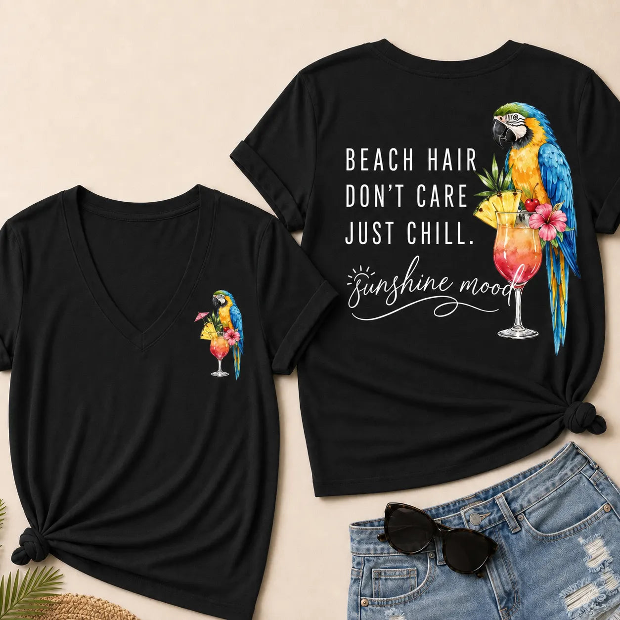 "Beach Hair, Don't Care – Just Chill" V-Neck Tee