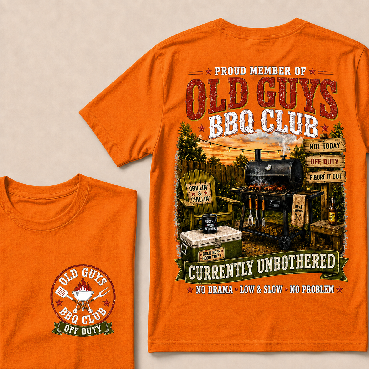 Proud Member Of Old Guys BBQ Club Currently Unbothered No Drama Low & Slow No Problem T-Shirt