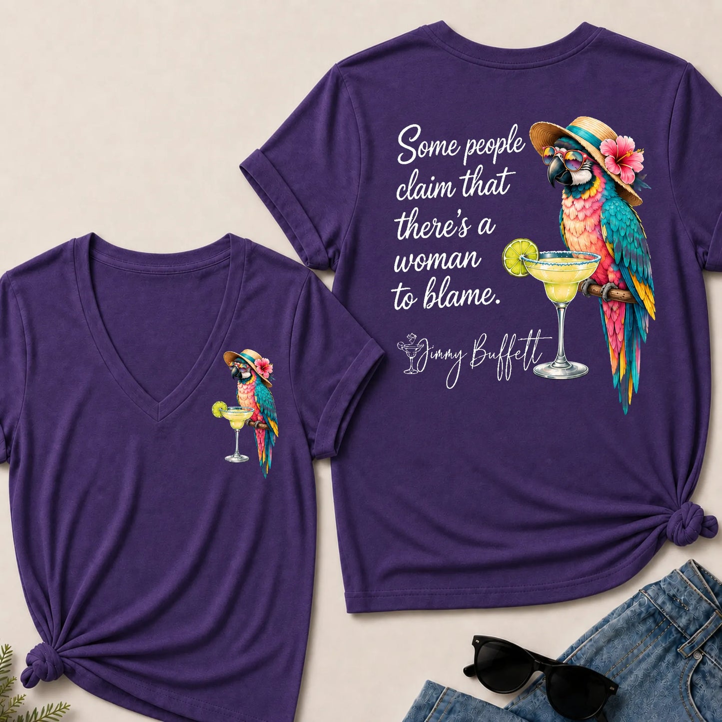 Some People Claim That There's A Woman To Blame Jimmy Buffett V‑Neck T‑Shirt