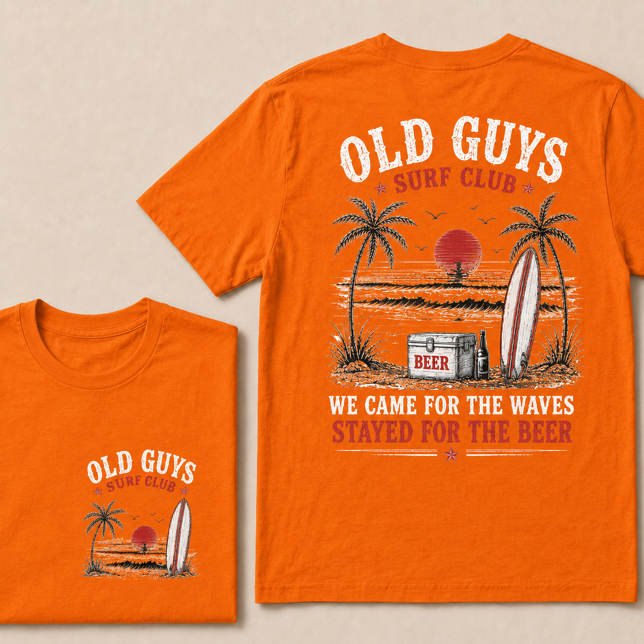 "Old Guys Surf Club" Vintage Beach Beer Casual Graphic T-Shirt