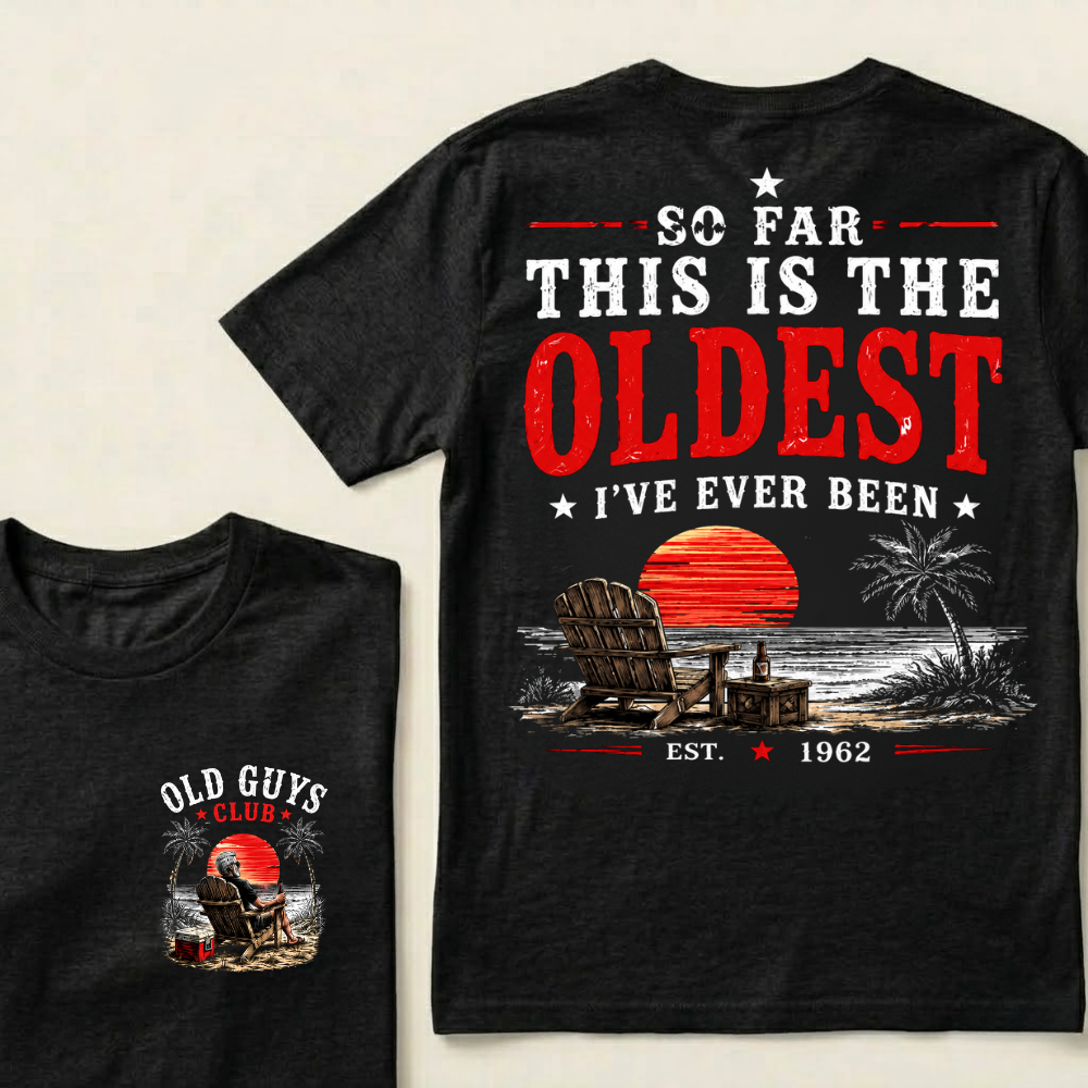 "Old Guys Club" Vintage Beach Birthday Commemorative Graphic T-Shirt