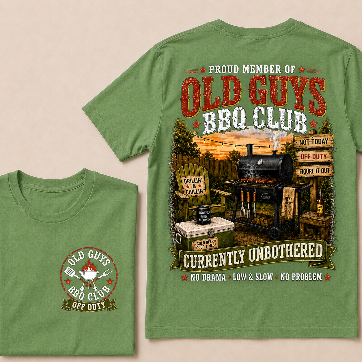 Proud Member Of Old Guys BBQ Club Currently Unbothered No Drama Low & Slow No Problem T-Shirt